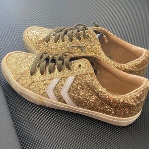 Vintage Havana Gold Glitter Sneakers with White Stripes